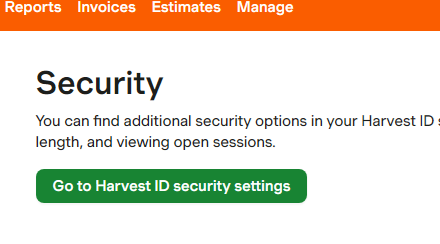 go to harvest id security settings