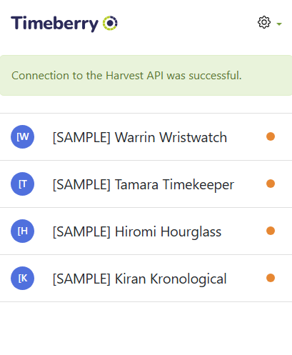 Harvest setup success